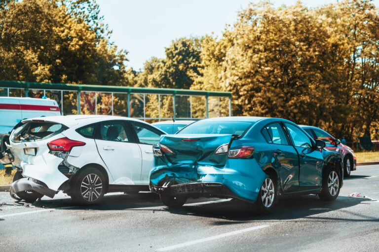 Damaged cars after a traffic collision in Los Angeles